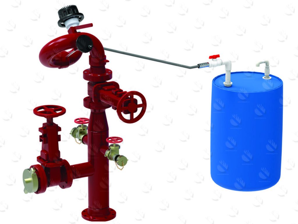 Hidrante de agua/espuma de 6" con reducción 4", con 2 salidas de 2 1/2" y una frontal con caneca
