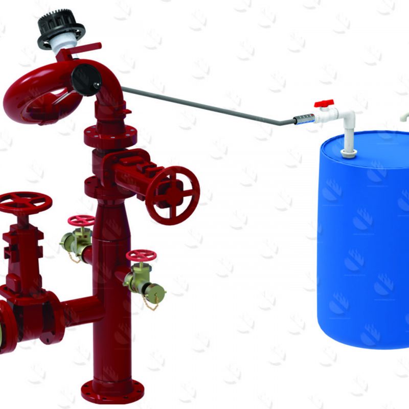 Hidrante de agua/espuma de 6" con reducción 4", con 2 salidas de 2 1/2" y una frontal con caneca